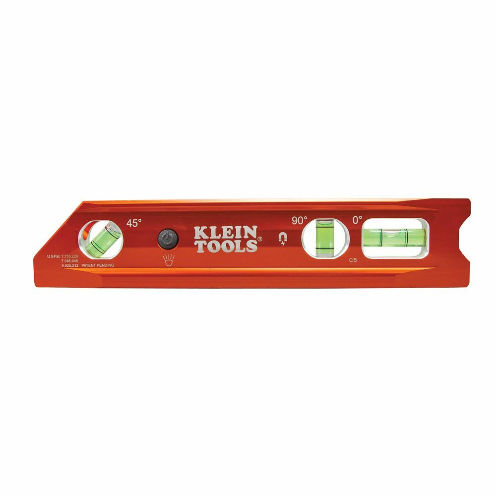 Klein Tools 935RBLT Level, 9-Inch Lighted Torpedo Level with Magnet, 0/45/90 Degree Vials