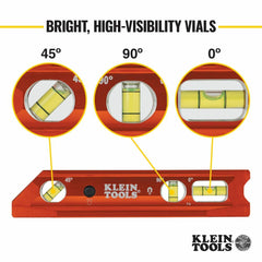 Klein Tools 935RBLT Level, 9-Inch Lighted Torpedo Level with Magnet, 0/45/90 Degree Vials