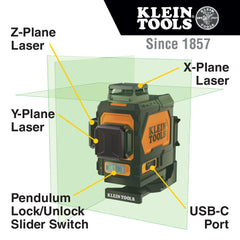 Klein Tools 93PLL Rechargeable Self-Leveling Green Planar Laser Level