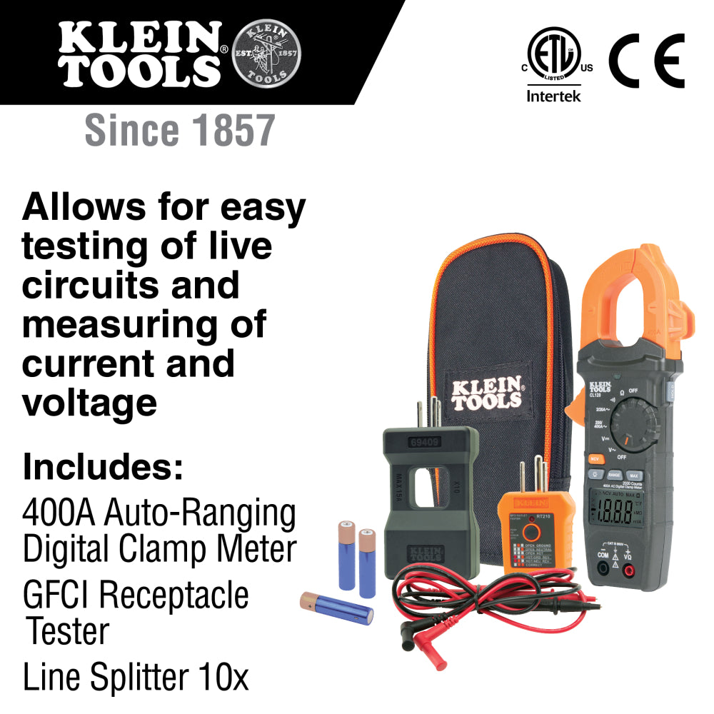 Klein CL120KIT Clamp Meter Electrical Test Kit 400A at 600V AC/DC