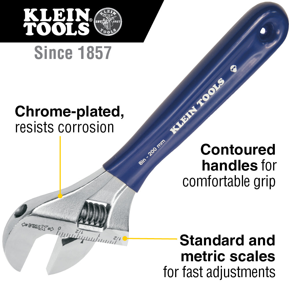 Klein Tools D509-8 Adjustable Wrench Extra Wide Jaw 8-Inch