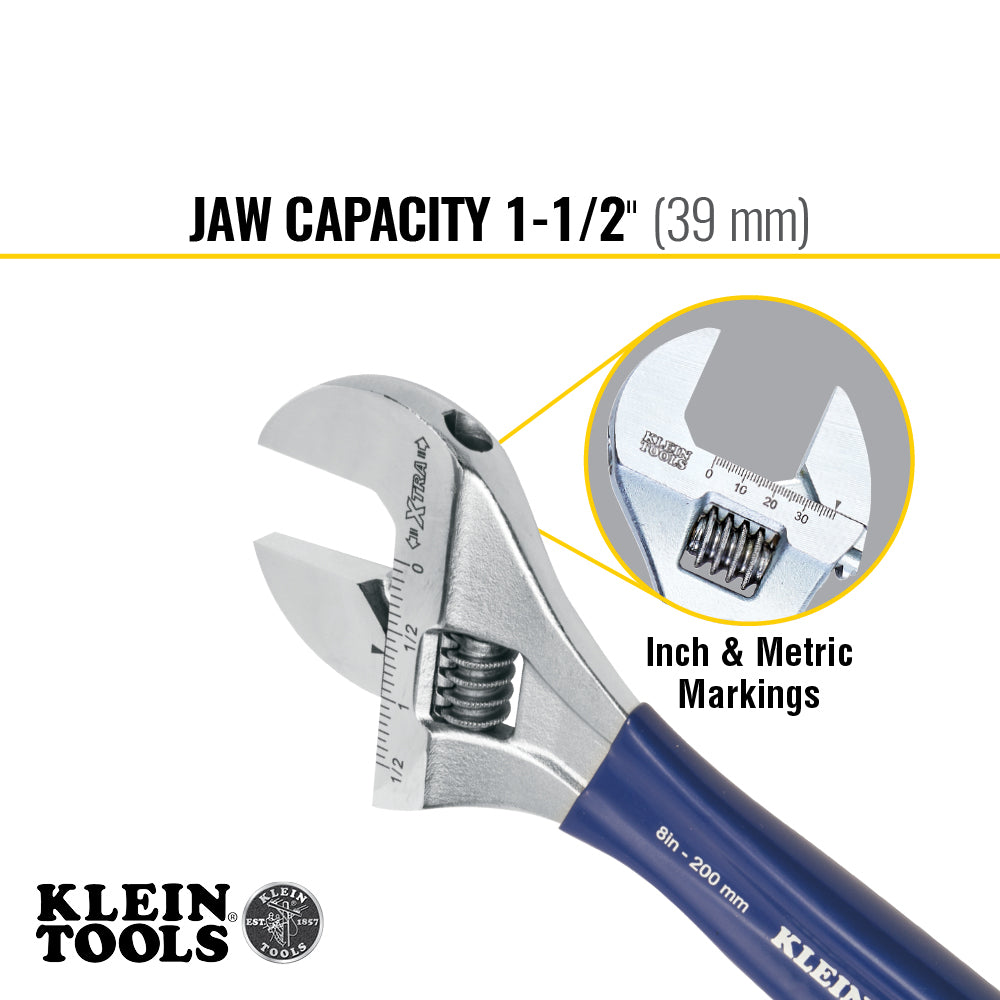 Klein Tools D509-8 Adjustable Wrench Extra Wide Jaw 8-Inch