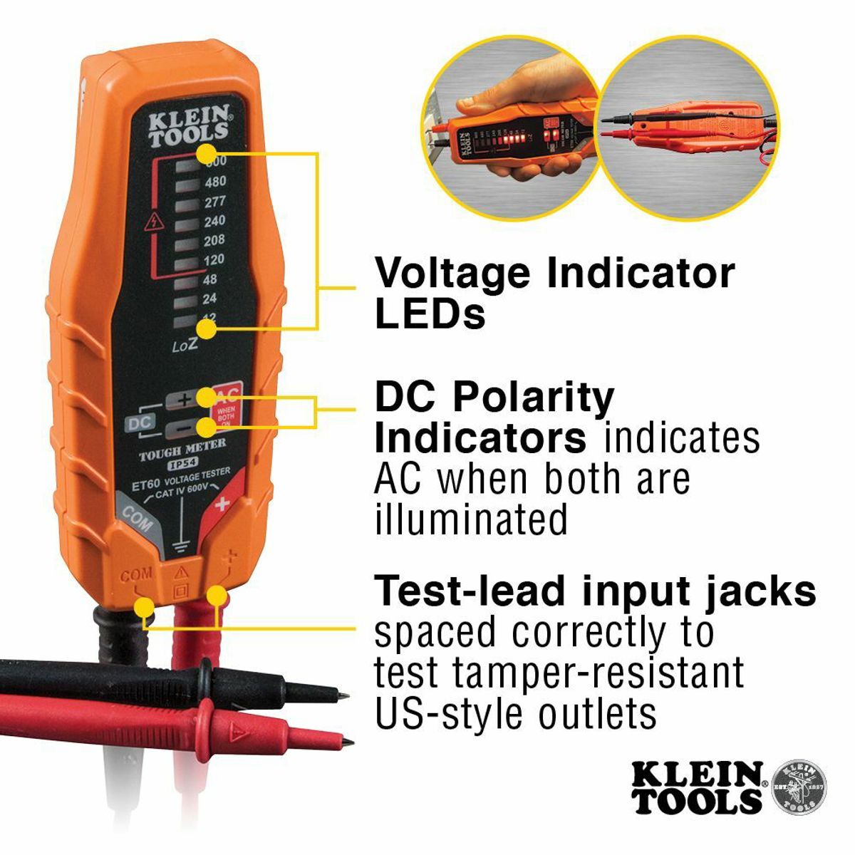 Klein Tools ET60 Electronic AC/DC Voltage Tester 12 to 600V