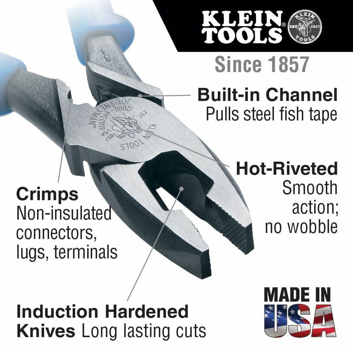 Klein J2000-9NECRTP Lineman's Pliers Fish Tape Pull/Crimping 9-Inch Replacement MPN