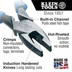 Klein J2000-9NECRTP Lineman's Pliers Fish Tape Pull/Crimping 9-Inch Replacement MPN