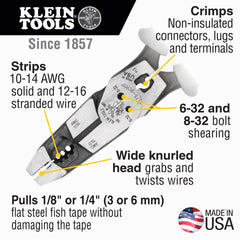 Klein Tools J2159CRTP Hybrid Pliers with Crimper, Fish Tape Puller, and Wire Stripper