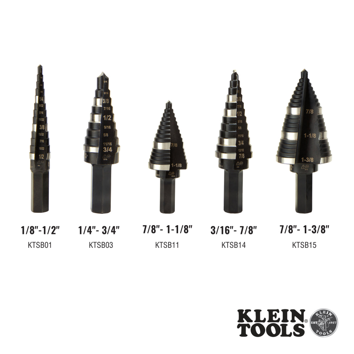 Klein Tools KTSB14 Step Drill Bit #14 Double-Fluted 3/16 to 7/8-Inch