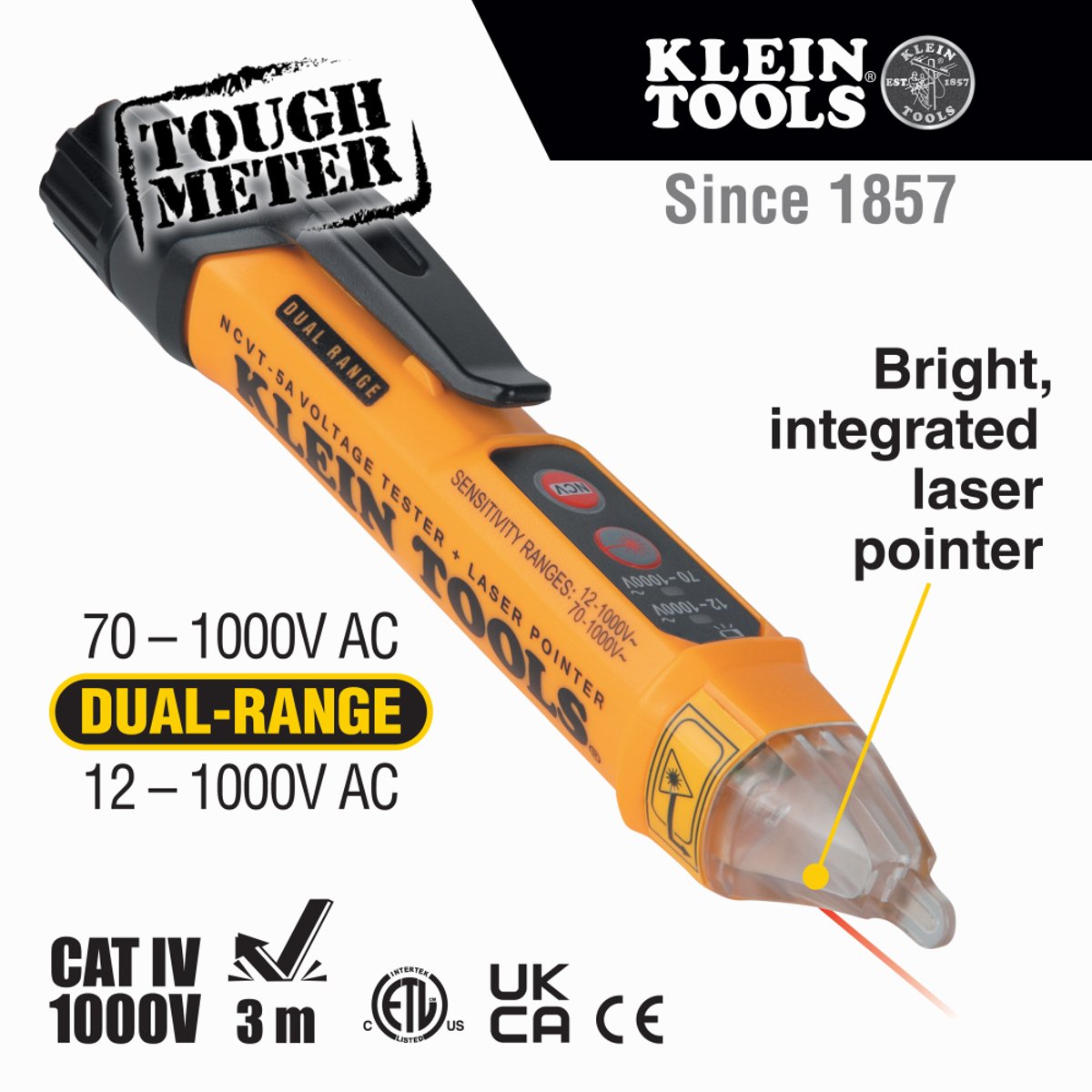 Klein Tools NCVT-5A Non-Contact Voltage Tester Pen, Dual Range with Laser Pointer