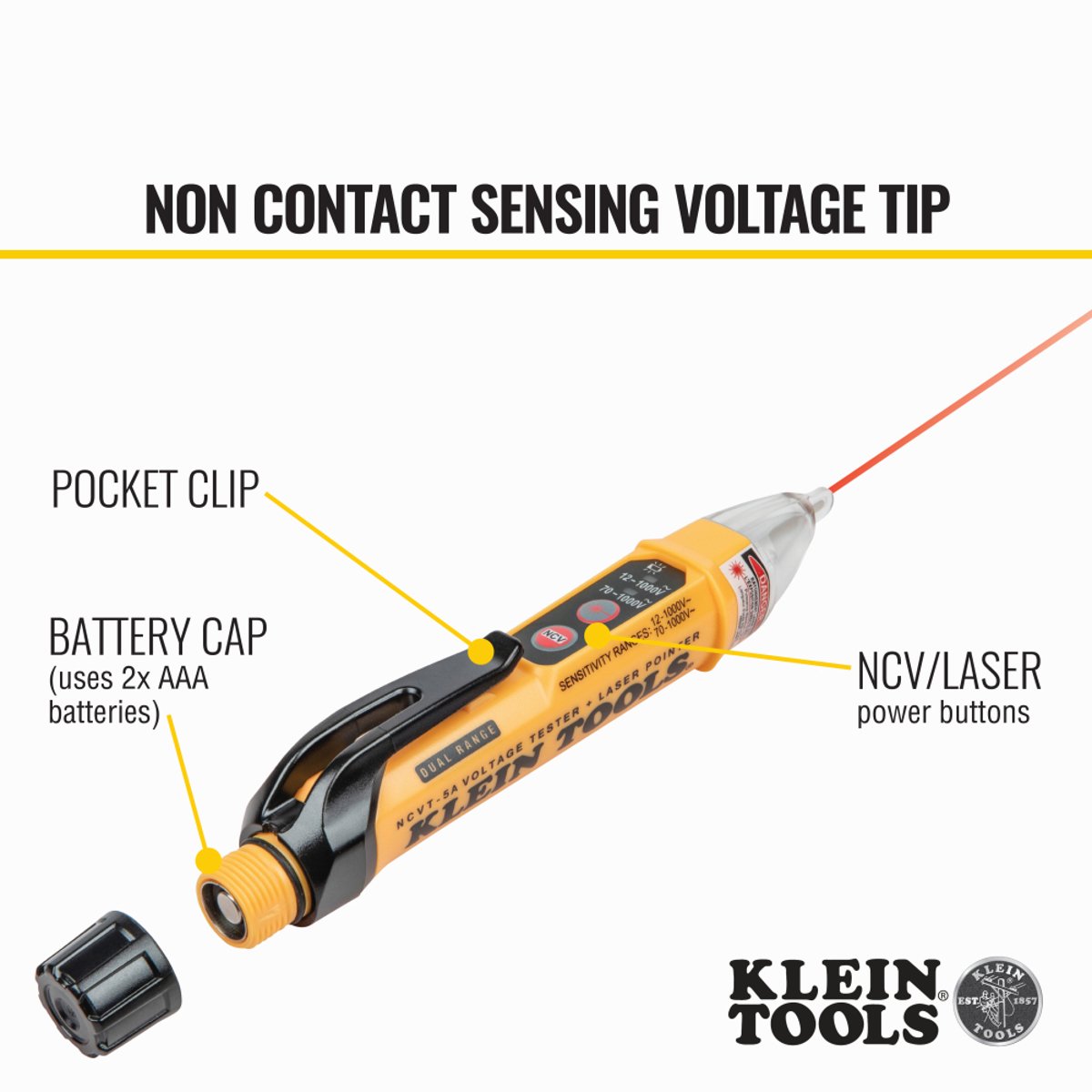 Klein Tools NCVT-5A Non-Contact Voltage Tester Pen, Dual Range with Laser Pointer