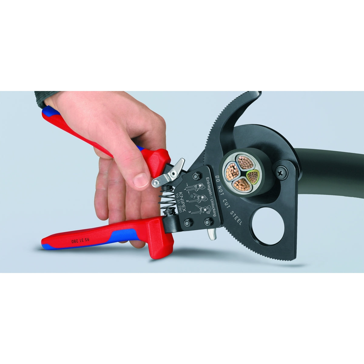 KNIPEX 9531280SBA Ratcheting Cable Cutters, 11 in., Multi-Component