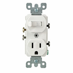 Leviton 5225-W Duplex Combination Switch and Receptacle, 15 A, 120/277 VAC, 1/2 hp at 120 VAC, 2 hp at 240/277 VAC