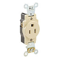 Leviton 5261-I 15 Amp 125 Volt NEMA 5-15R 2-Pole 3 Wire Industrial Series Heavy Duty Specification Grade Ivory Single Receptacle