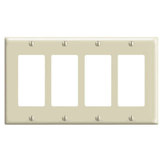 Leviton 80412-I 4-Gang Decora Wallplate, Standard Size, Thermoset, Device Mount, Ivory