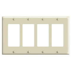 Leviton 80412-I 4-Gang Decora Wallplate, Standard Size, Thermoset, Device Mount, Ivory