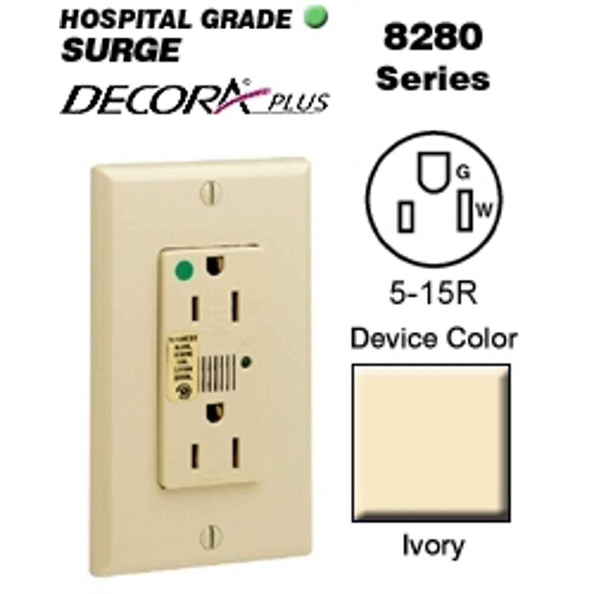 Leviton 8280-I 15 Amp 125 Volt NEMA 5-15R Receptacle