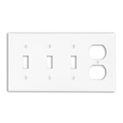 Leviton P38-T Combination Wallplate Standard Size 4-Gang 3-Toggle 1-Duplex Device Light Almond