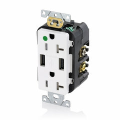 Leviton T5832-HGW Combination Tamper-Resistant Duplex Receptacle and Dual-Port USB Charger 20A-125V