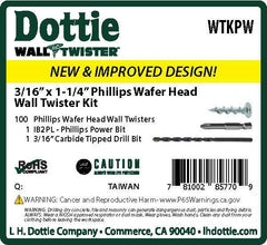 LH Dottie WTKPW 3/16 inch x 1-1/4 inch Phillips Wafer Head Wall Twister Anchor Kit