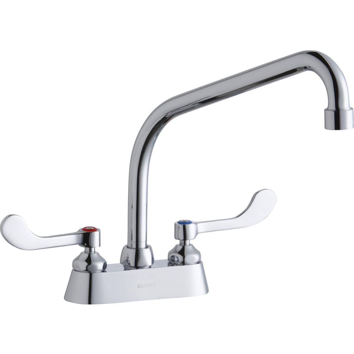 Elkay LK406HA10T4 4 Centerset with Exposed Deck Faucet with 10 High Arc Spout 4 Wristblade Handles Chrome