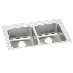 Elkay LRAD3722554 Lustertone Classic Stainless Steel 37 x 22 x 5-1/2, 4-Hole Equal Double Bowl Drop-in ADA Sink