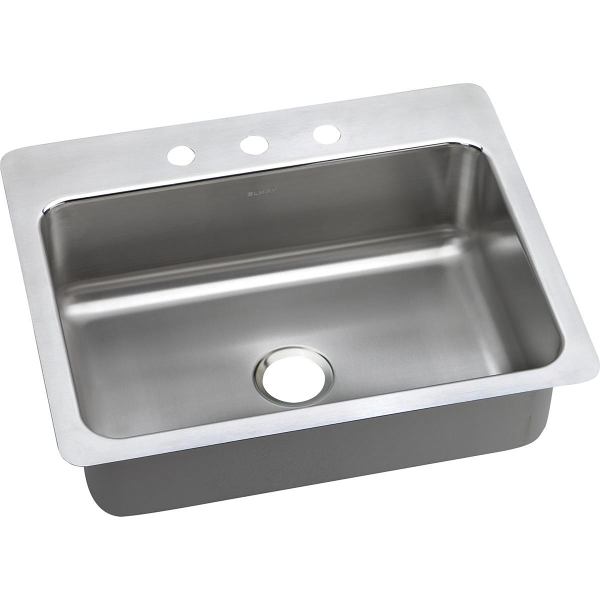 Elkay LSR27223 Lustertone Classic Stainless Steel 27 x 22 in. 3 Hole Single Bowl Dual Mount Sink