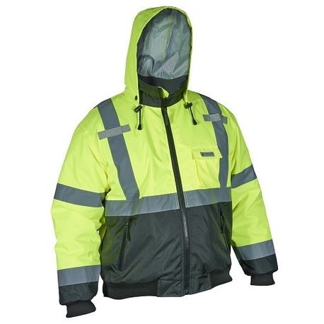 MCR Safety VBBCL3LL Luminator Two Tone Bomber Rain Jacket Fluorescent Lime Black Silver Reflective Stripes L