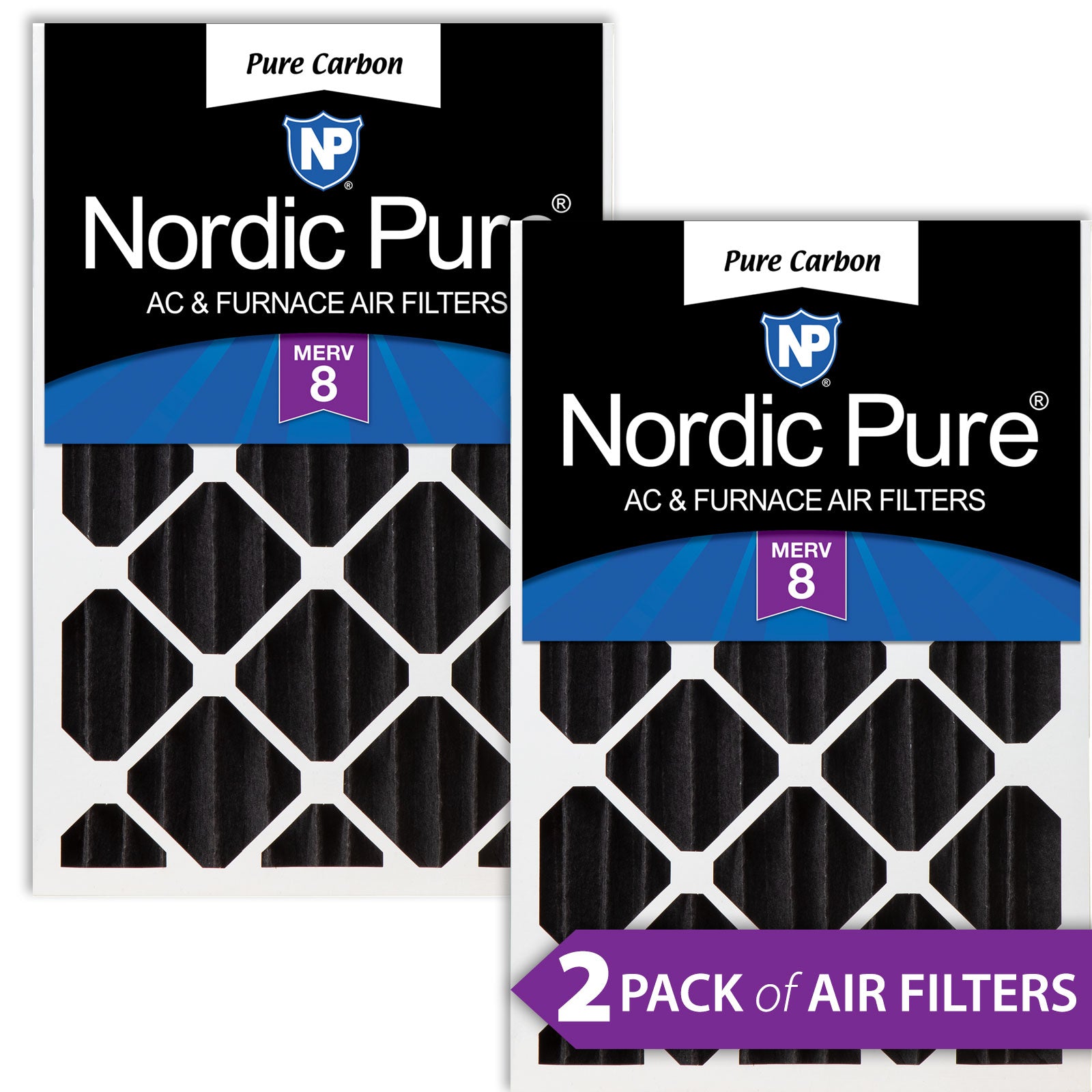 NORDIC PURE Nordic Pure 16x20x4PCP-2 Carbon Air Filter Merv 8 2 Pack