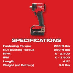 Milwaukee 2855P-22R M18 Fuel 1/2 Compact Impact Wrench w/ Pin Detent Kit