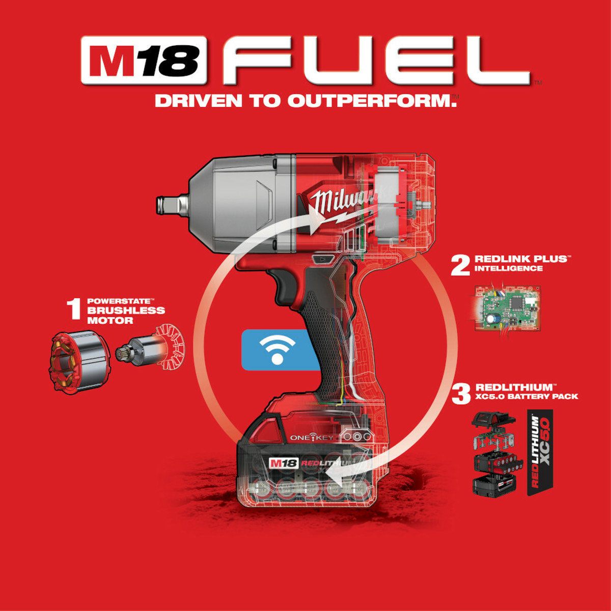 Milwaukee 2863-22 M18 FUEL w/ONE-KEY High Torque Impact Wrench 1/2 Friction Ring Kit