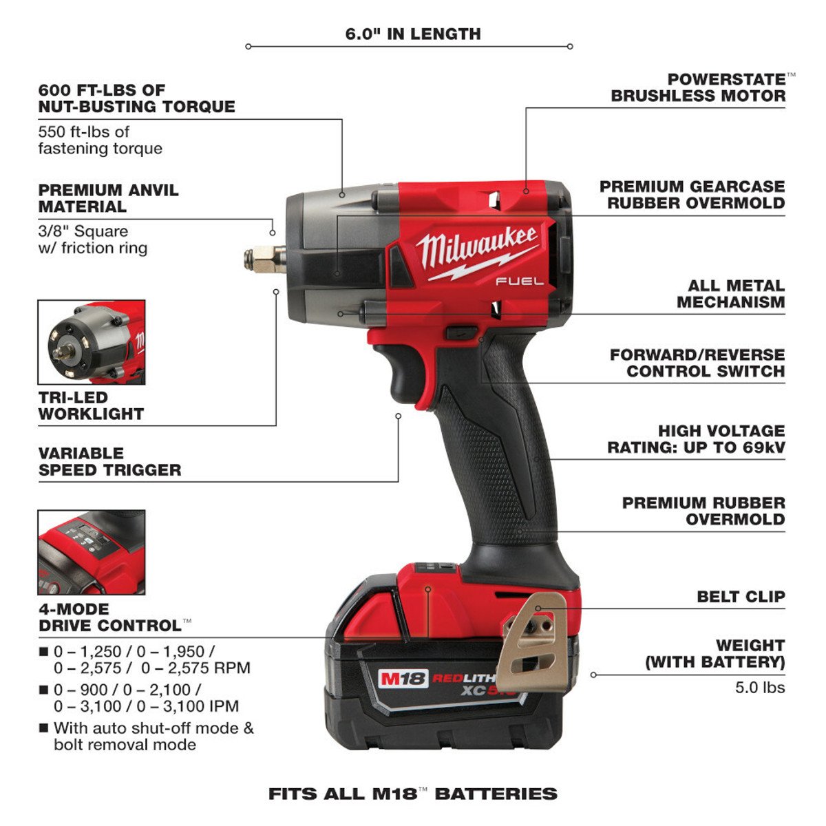 Milwaukee 2960-22 M18 FUEL 3/8 Mid-Torque Impact Wrench w/ Friction Ring Kit