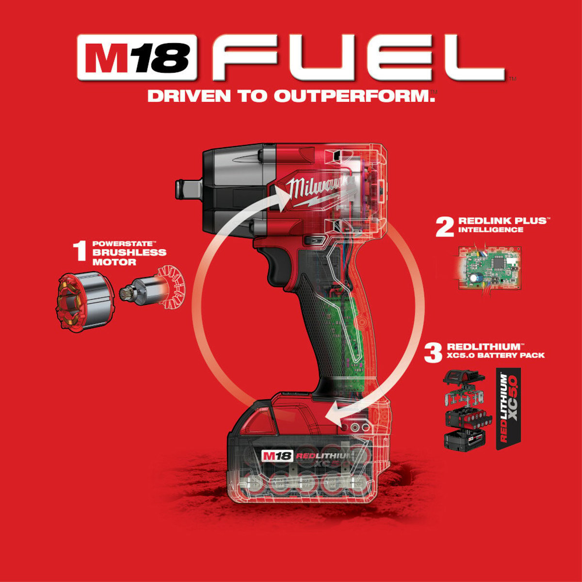 Milwaukee 2962-22 M18 FUEL 1/2 Mid-Torque Impact Wrench w/ Friction Ring Kit