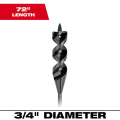 Milwaukee 48-13-8375 Heavy Duty Cable Bit, 3/4 in Dia, 72 in Overall Length, 1/4 in Shank