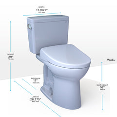 Toto MW7764736CEGA#01 Drake WASHLET+ Two-Piece Elongated 1.28 GPF TORNADO FLUSH Toilet and S7A Contemporary Bidet Seat with Auto Flush