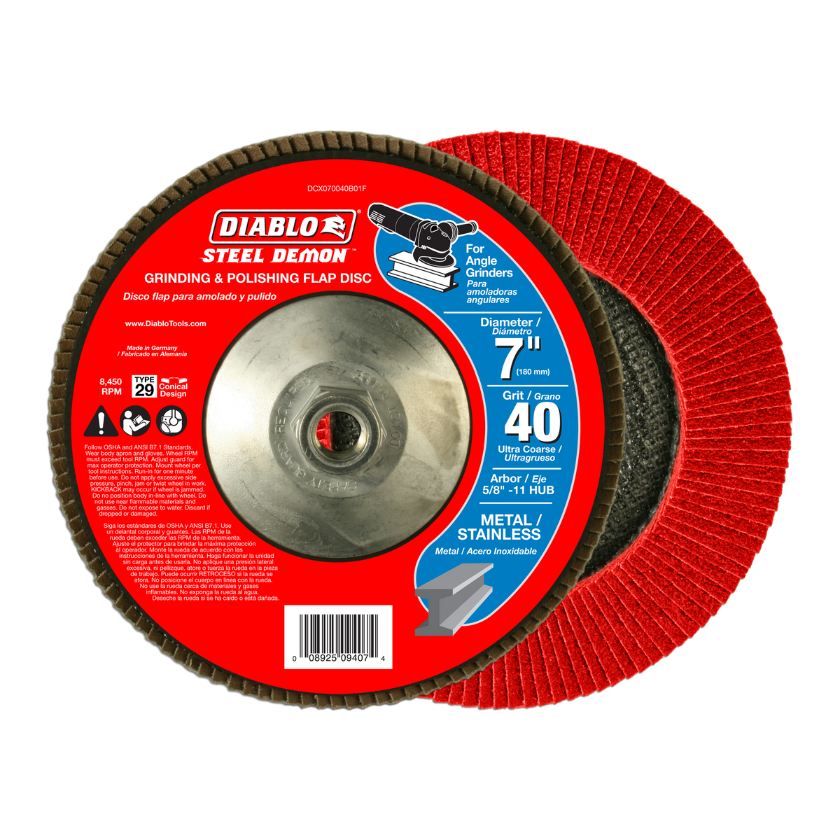 Diablo DCX070040B01F 7 40Grit Flap Disc Grinding & Polishing Type 29