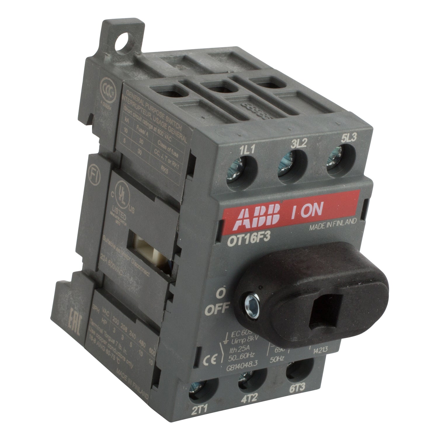 ABB OT16F3 600 VAC 20 Amp Open Non-Fusible Disconnect Switch - 3 Pole