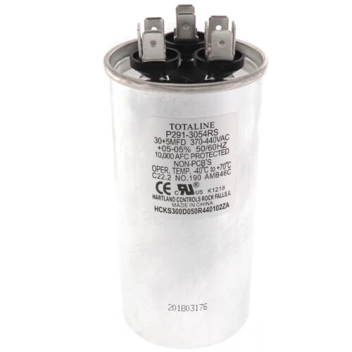 Carrier P291-3054RS 440V Dual Round Run Capacitor 30/5 MFD