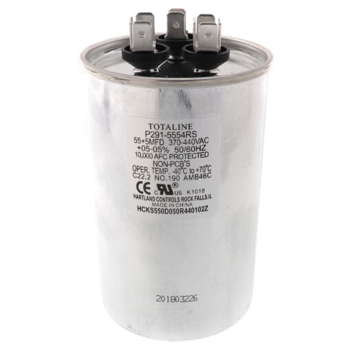 Carrier P291-5554RS Dual Round Run Capacitor 440V 55/5 MFD