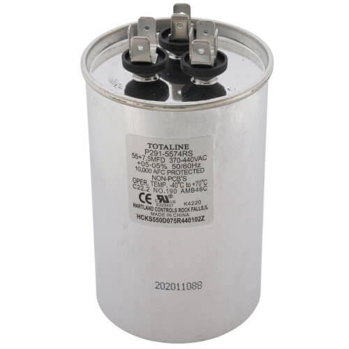 Carrier P291-5574RS Dual Run Capacitor 440V 55/7.5 MFD Replacement HC98KA057