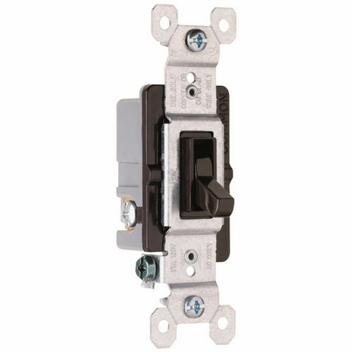 Legrand 663-G NAFTA-Compliant Triple Pole Switch, Grounded Terminals, 15 Amps, 120 Volts, Brown