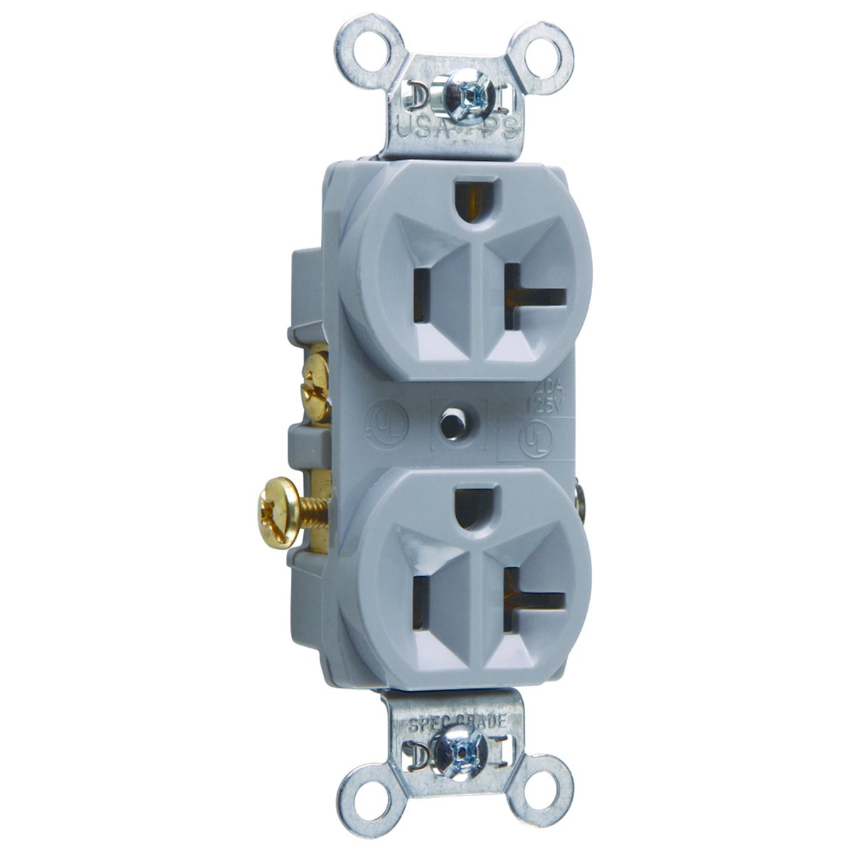 Legrand-Pass & Seymour CR20-GRY Commercial Spec Grade Duplex Receptacle, Side Wire, 20amp 125volt, Gray