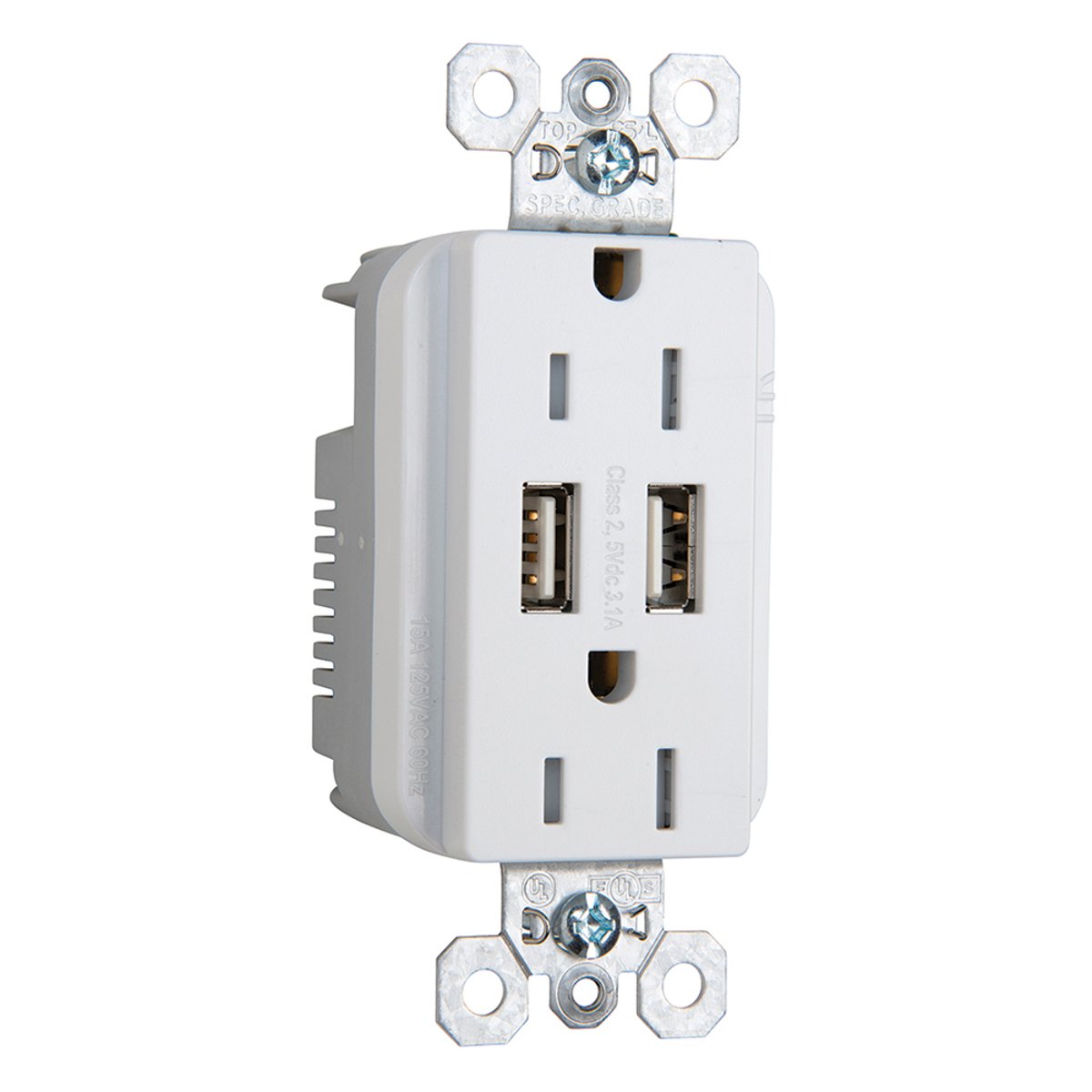 Legrand-Pass & Seymour TR5262USBW Combination 15A 125V Tamper-Resistant Duplex Outlet with Two USB Chargers - White