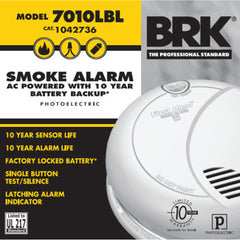 BRK 1042736 Smoke Alarm with Ten Year Sealed 9V Lithium Battery Backup Hardwired Photoelectric