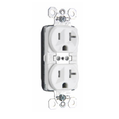 Pass & Seymour PTTR5362W PlugTail Tamper-Resistant Commercial Grade Duplex Receptacle 2P 20A NEMA 5-20R