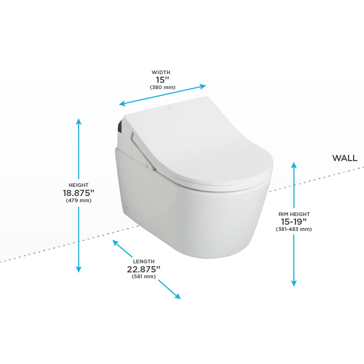 Toto CWT4474047CMFG#MS WASHLET+ RP Wall-Hung D-Shape Toilet with RX Bidet Seat and DuoFit In-Wall 1.28 and 0.9 GPF Dual-Flush Tank System