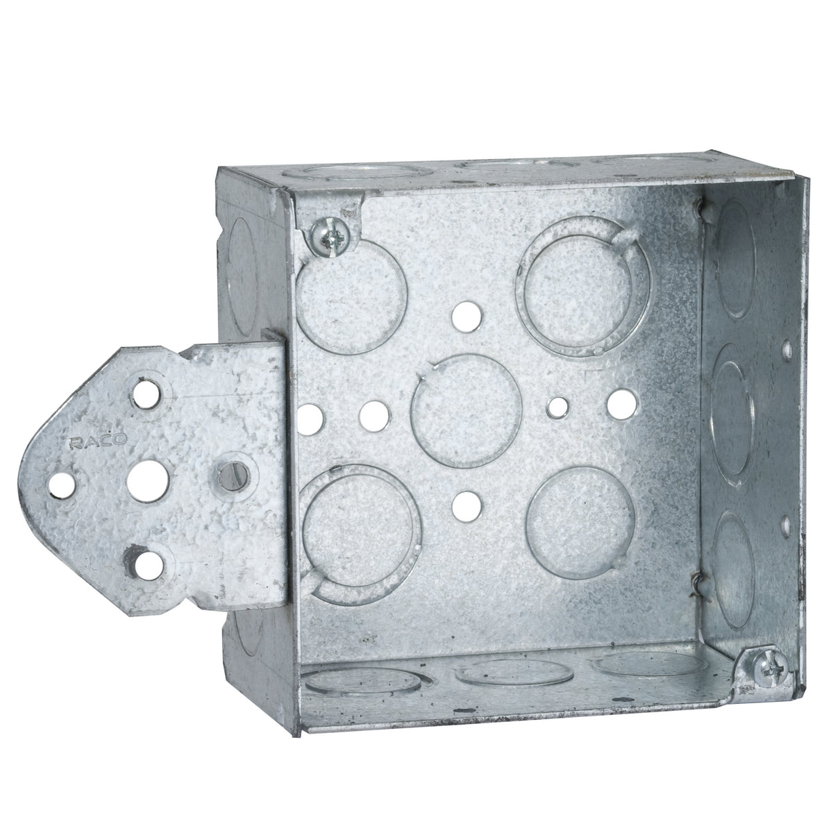 RACO 251 4 In. Square Brkted Boxes, 2-1/8 In. Deep - Welded with Conduit KO's, B,Flush