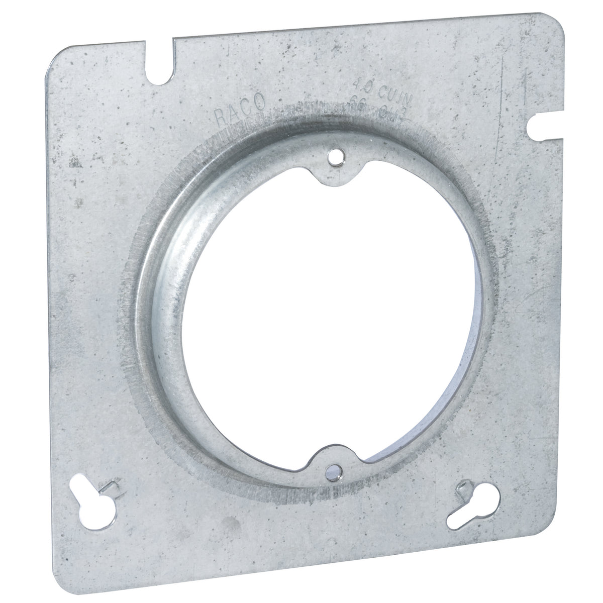 RACO 835 4-11/16 In. Square Fixture Covers, Raised 5/8 In., Open Ears 2-3/4 In. O.C.