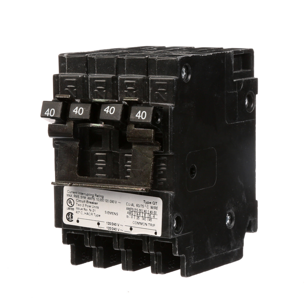 Siemens Q24040CT2NC Breaker 40A 2P 120/240V 10K NO-CTLQT