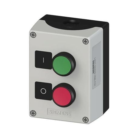 Siemens 3SU18020AB002AB1 Enclosure, 2 Pushbutton Green/Red, 22 mm, Plastic, 1 NO, 1 NC, Screw Terminal