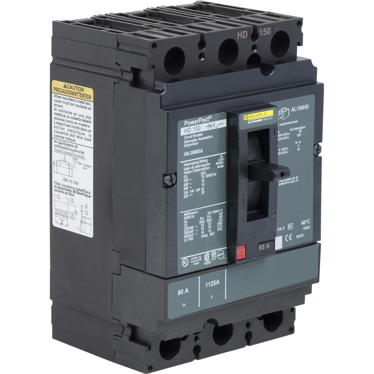 Square D HDL36030AA Circuit Breaker, PowerPacT H, 30A, 3 Pole, 600VAC, 14kA