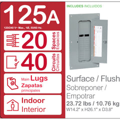 Square D HOM2040L125PC 120/240 VAC 125 Amp 1-Phase 20-Space 40-Circuit NEMA 1 Load Center with Cover